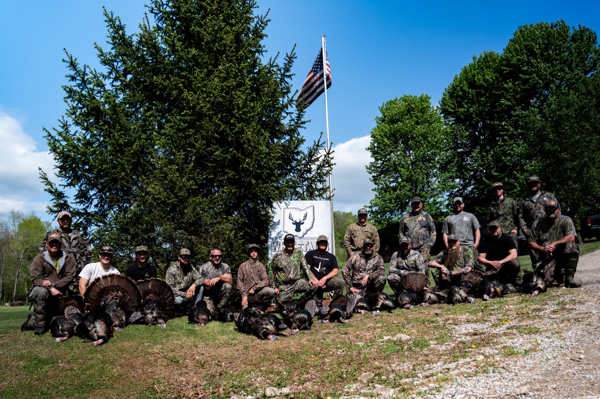 Full field of championship hunters with their tagged birds at 1st Class Whitetails of Ohio